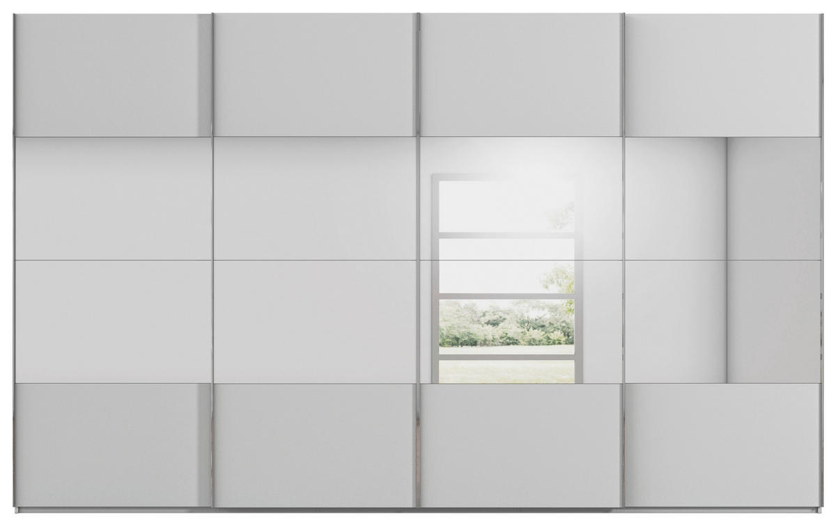 SCHWEBETÜRENSCHRANK 361/223/68 cm 4-türig Seidengrau  - Chromfarben/Seidengrau, Design, Glas/Holzwerkstoff (361/223/68cm) - Novel