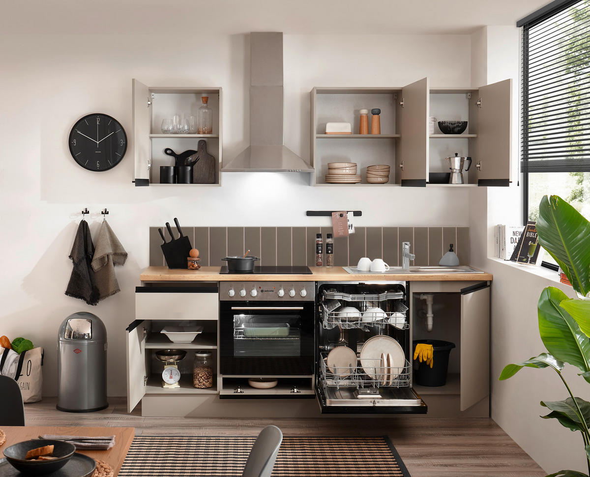 KÜCHENBLOCK 220 cm   in Seidengrau  - Eichefarben/Seidengrau, Trend, Holzwerkstoff/Metall (220cm) - P & B