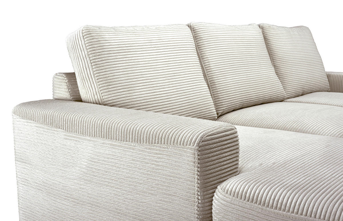 ECKSOFA Naturfarben Cord Rückenkissen, Bettkasten, Schlaffunktion, Rücken echt, Liegefläche im Originalstoff  - Schwarz/Naturfarben, KONVENTIONELL, Textil/Metall (150/240cm) - Carryhome