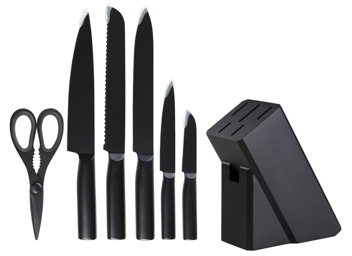 MESSERBLOCK 7-teilig  - Schwarz, Basics, Holz/Kunststoff - Homeware Profession.
