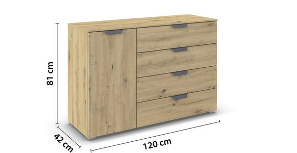 KOMMODE  in 120/81/42 cm  - Dunkelgrau/Eiche Artisan, Design, Holzwerkstoff/Metall (120/81/42cm) - Carryhome