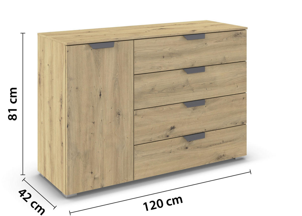 KOMMODE  in 120/81/42 cm  - Dunkelgrau/Eiche Artisan, Design, Holzwerkstoff/Metall (120/81/42cm) - Carryhome