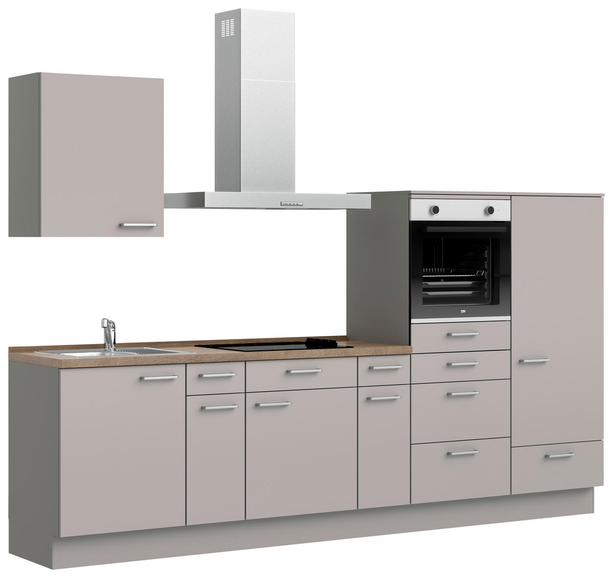 KÜCHENBLOCK Touch 300 cm  in Grau, Eiche dunkel  - Eiche dunkel/Edelstahlfarben, MODERN, Holzwerkstoff/Metall (300cm) - Nobilia
