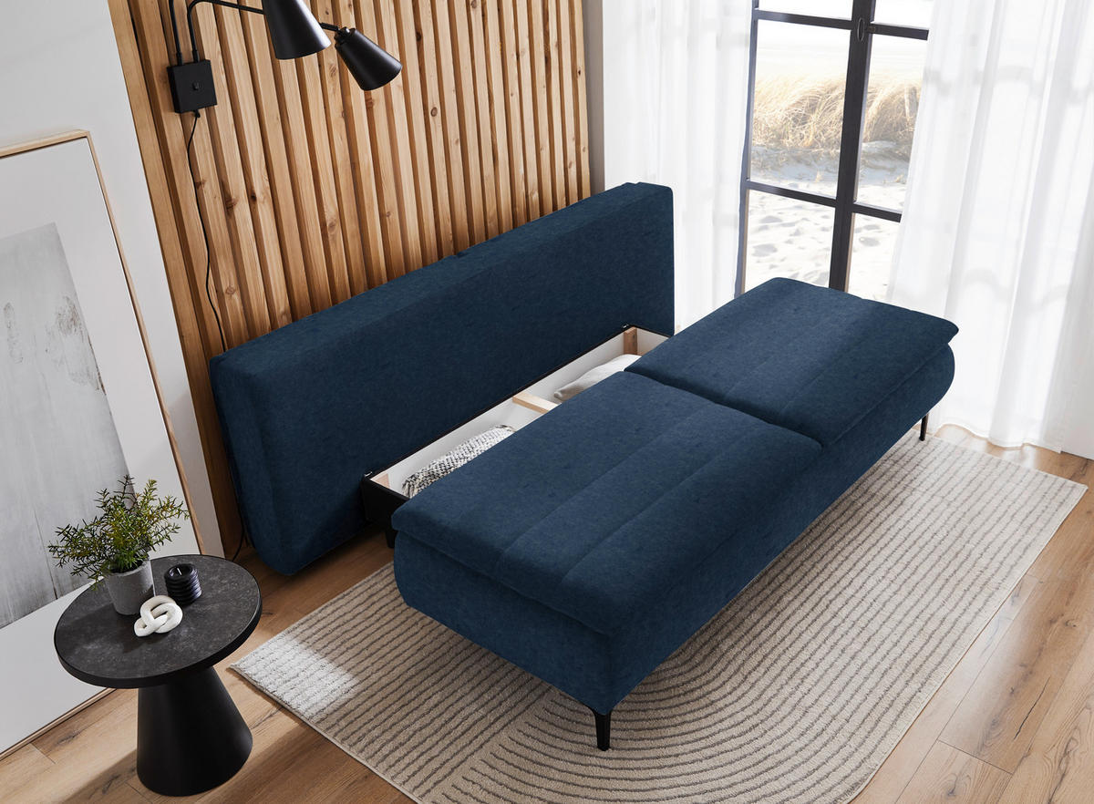 BOXSPRINGSOFA in Flachgewebe Dunkelblau  - Dunkelblau, Konventionell, Textil/Metall (204/93/100cm) - Novel