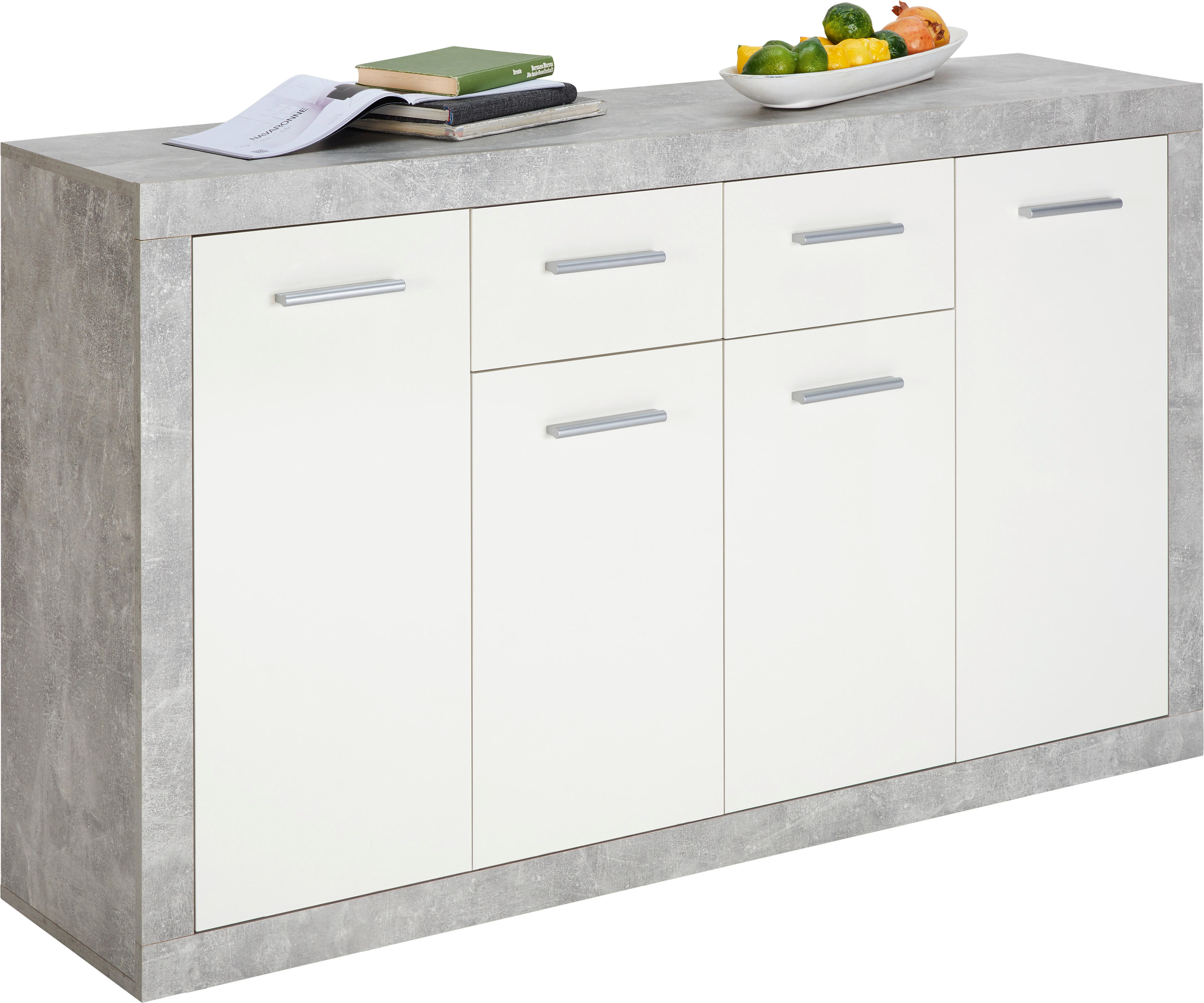 KOMMODE Grau, Weiß  - Silberfarben/Weiß, Design, Holzwerkstoff/Kunststoff (152/88/37cm) - Xora