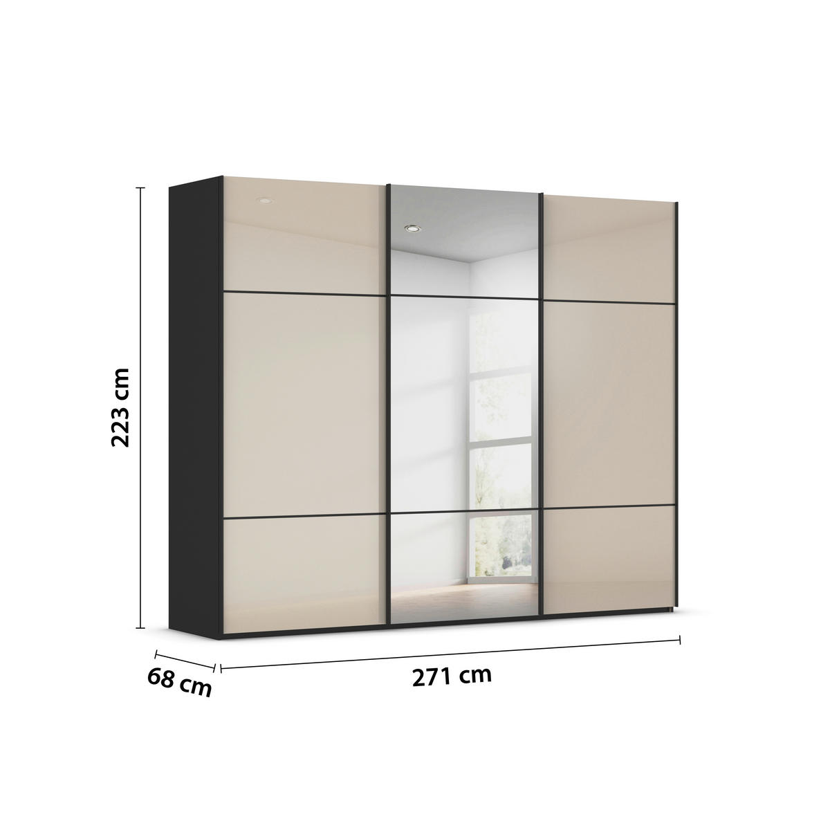 SCHWEBETÜRENSCHRANK in Schwarz, Champagner  - Champagner/Schwarz, Konventionell, Glas/Holzwerkstoff (271/223/68cm) - Novel