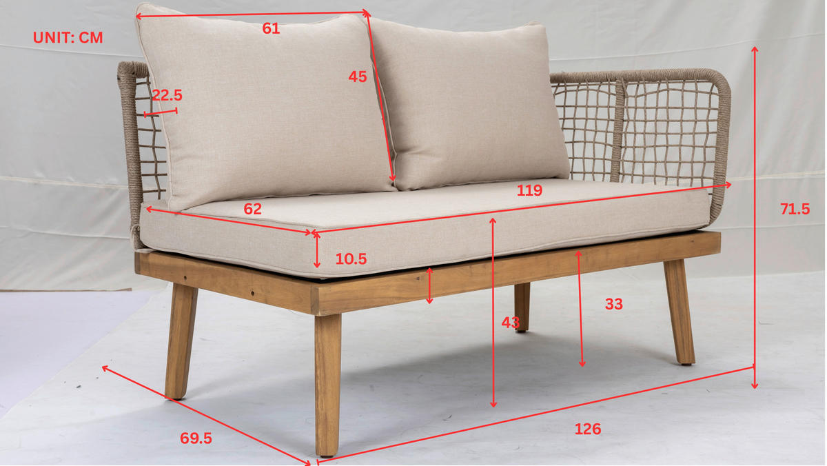 LOUNGEGARNITUR 3-teilig  165/196 cm  Akazie massiv Stahl  - Taupe/Beige, KONVENTIONELL, Holz/Textil (165/196cm) - Ambia Garden