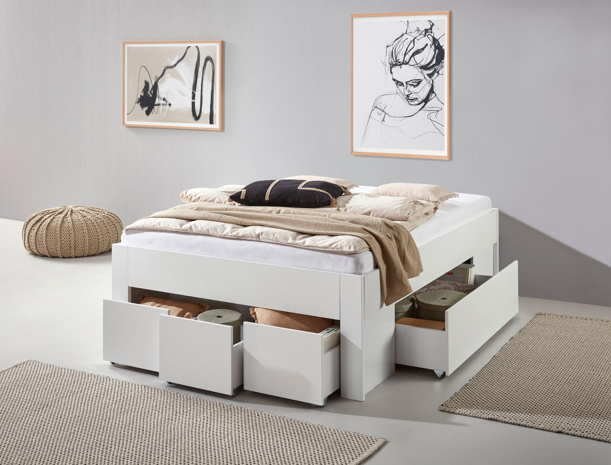 STAURAUMBETT 140/200 cm  in Weiß  - Weiß, KONVENTIONELL, Holzwerkstoff (140/200cm) - Boxxx