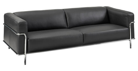 3-SITZER-SOFA Mandia in Echtleder Schwarz  - Chromfarben/Schwarz, Design, Leder/Metall (236/67/96cm) - Johann Jakob