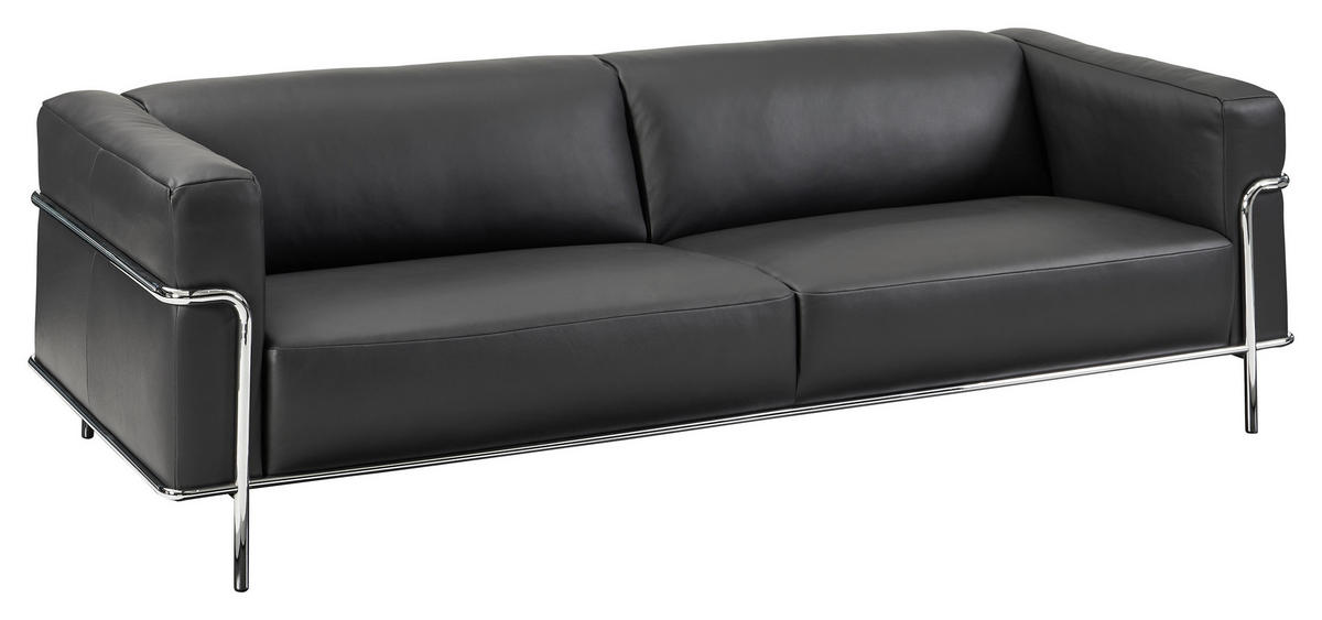 3-SITZER-SOFA Echtleder Schwarz  - Chromfarben/Schwarz, Design, Leder/Metall (236/67/96cm) - Johann Jakob