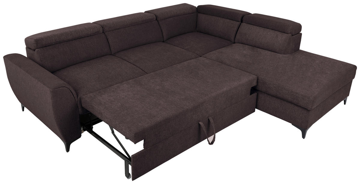 ECKSOFA in Velours Dunkelbraun  - Dunkelbraun/Schwarz, Konventionell, Textil/Metall (255/217cm) - MID.YOU