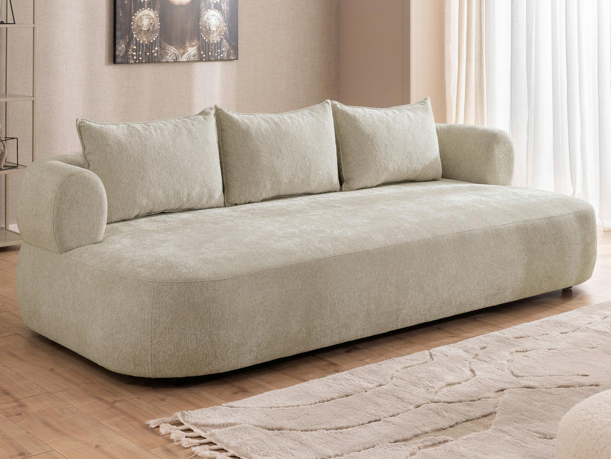 BIGSOFA in Chenille Beige  - Beige/Schwarz, Design, Kunststoff/Textil (240/76/122cm) - Livetastic