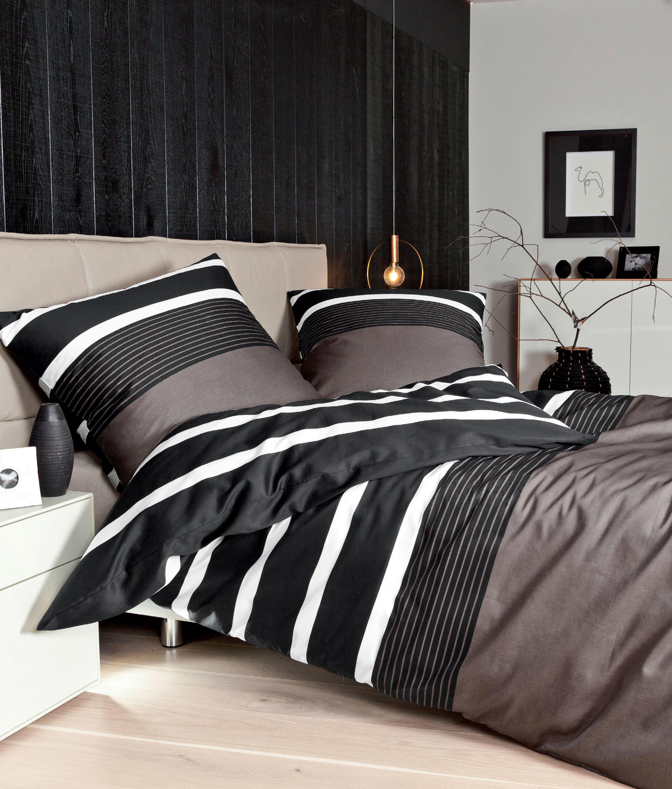 BETTWÄSCHE J.D. Makosatin 200/200 cm  - Schwarz/Braun, Basics, Textil (200/200cm) - Janine