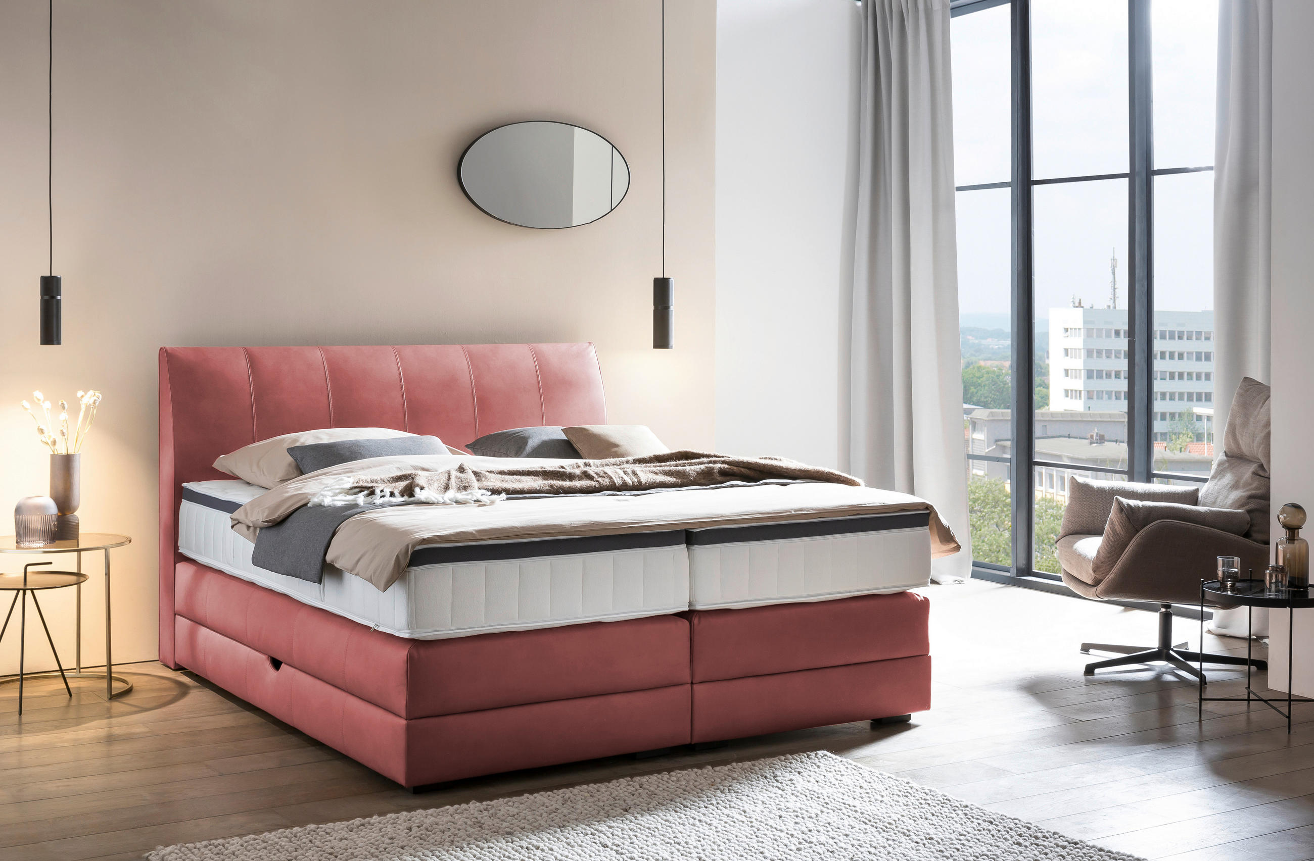 BOXSPRINGBETT 160/200 cm  in Bordeaux  - Wengefarben/Bordeaux, KONVENTIONELL, Holz/Textil (160/200cm) - Novel