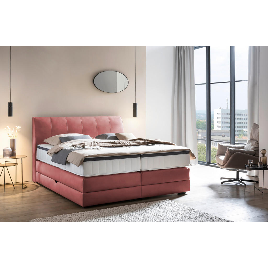 Thumbnail - Novel Boxspringbett, Bordeaux, Textil, Wenge, H2, 7-Zonen, Höhe ca. 27 cm, 160x200 cm, Bettkasten, gepolstertes Kopfteil...