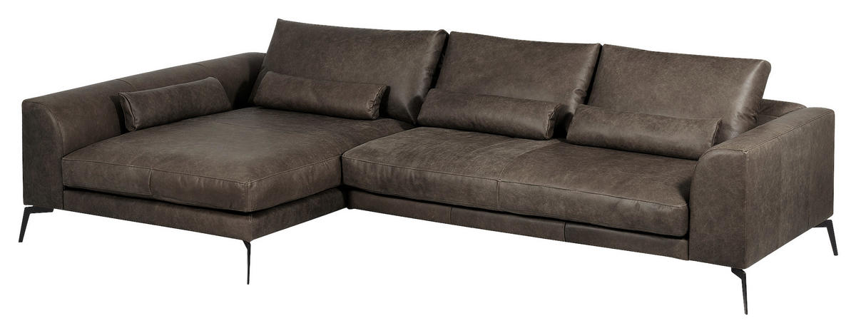 ECKSOFA in Echtleder Fango  - Fango/Schwarz, Design, Leder/Metall (172/313cm) - Livetastic