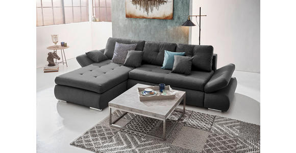 ECKSOFA Grau Webstoff  - Chromfarben/Grau, Design, Kunststoff/Textil (302/187cm) - Carryhome