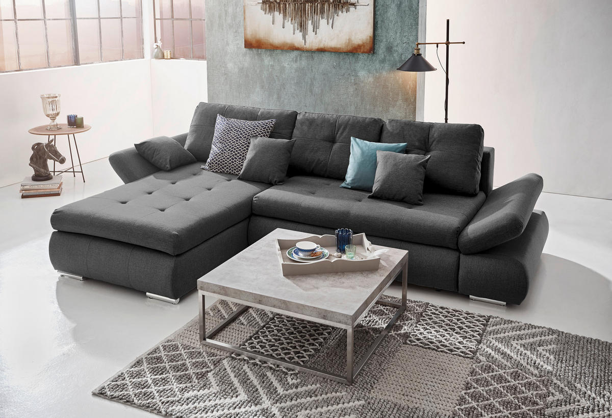 ECKSOFA Grau Webstoff  - Chromfarben/Grau, Design, Kunststoff/Textil (302/187cm) - Carryhome