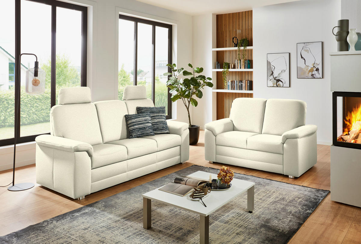 SITZGARNITUR Chenille Beige  - Beige/Alufarben, Konventionell, Textil/Metall (208/156/96/89cm) - Beldomo Comfort