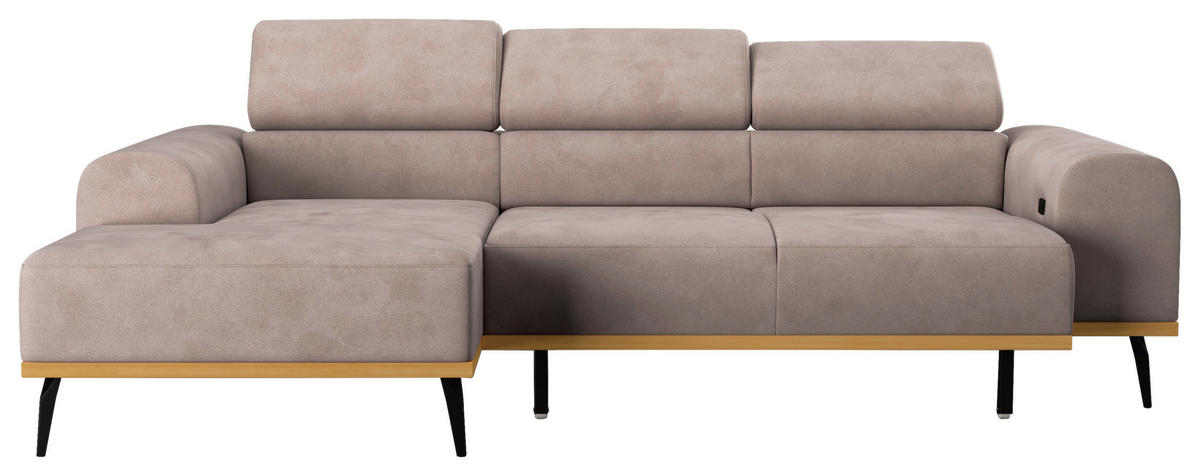 ECKSOFA Sandfarben Mikrofaser  - Sandfarben/Schwarz, KONVENTIONELL, Textil/Metall (157/244cm) - Cotta