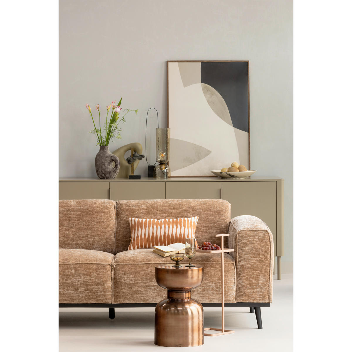ECKSOFA Statement in Chenille, Samt Taupe  210/274 cm  - Taupe/Schwarz, MODERN, Holz/Textil (210/274cm) - Livetastic