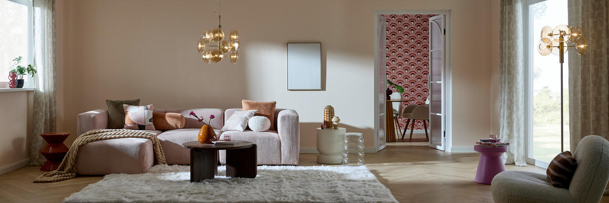 ECKSOFA Rosa, Roségold Cord, Mikrofaser  - Roségold/Schwarz, Design, Kunststoff/Textil (301/69/193cm) - MID.YOU