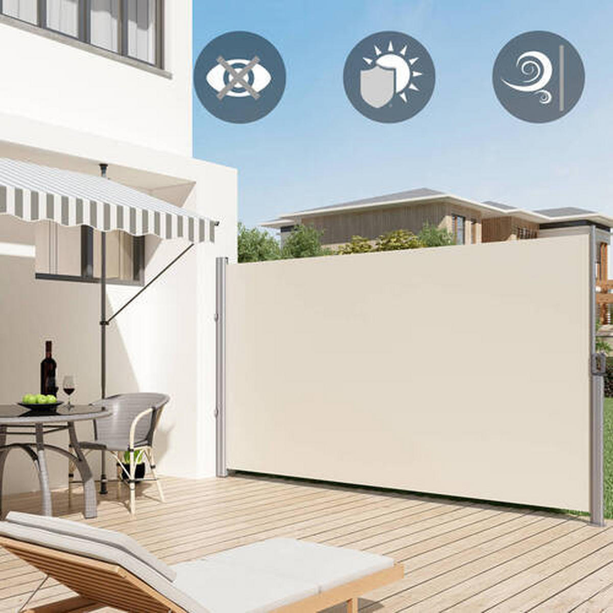Seitenmarkise 350x200cm - Beige/Alufarben, Basics, Textil/Metall (350/200cm) - Modante