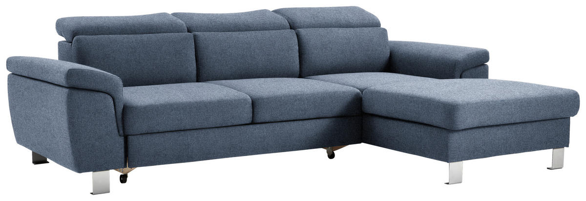 ECKSOFA inkl. Funktionen Blau Webstoff  - Blau/Silberfarben, Design, Textil/Metall (250/167cm) - Xora