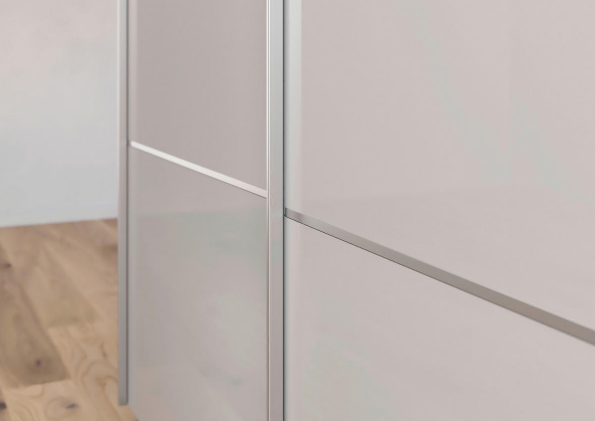 SCHWEBETÜRENSCHRANK  in Grau, Weiß  - Alufarben/Weiß, KONVENTIONELL, Glas/Holzwerkstoff (242/223/68cm) - Novel