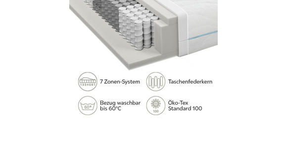 TASCHENFEDERKERNMATRATZE 100/200 cm  - Weiß, Basics, Textil (100/200cm) - Sleeptex