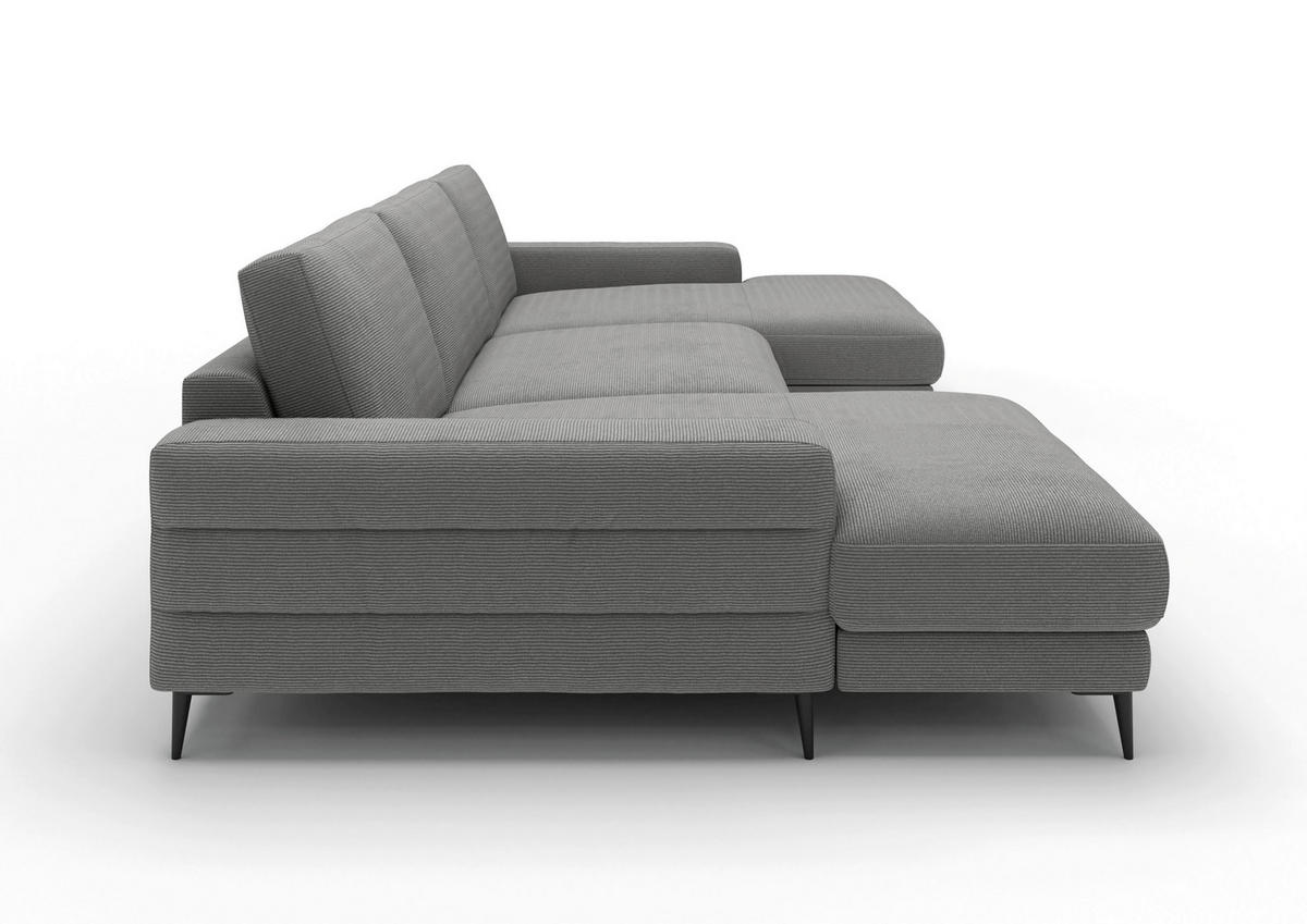 WOHNLANDSCHAFT Badia Base Grau Feincord  - Schwarz/Grau, Design, Textil/Metall (177/376/177cm) - Dieter Knoll