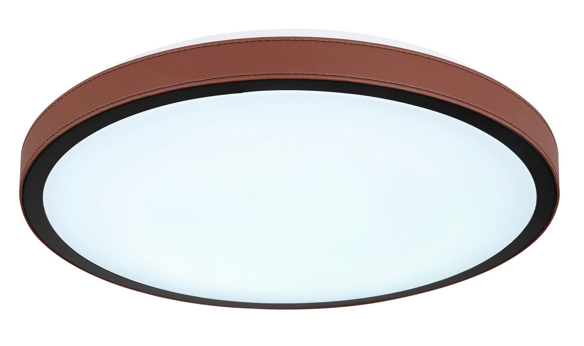 LED-DECKENLEUCHTE 24 W  42/9,5 cm    - Weiss/Dunkelbraun, Konventionell, Leder/Kunststoff (42/9,5cm) - Globo