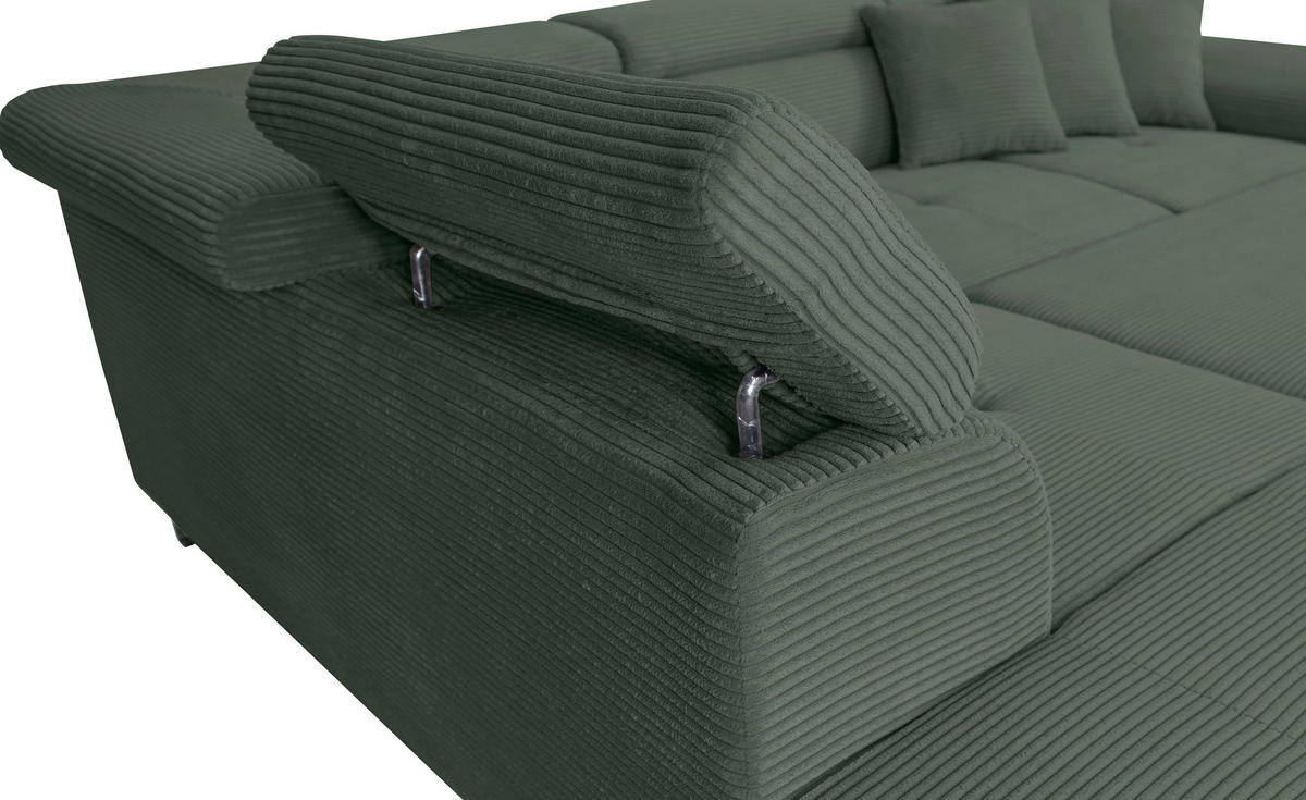 ECKSOFA inkl. Funktionen Waldgrün Cord  - Waldgrün/Silberfarben, Design, Textil/Metall (226/257cm) - Xora