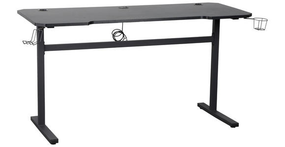 GAMINGTISCH 160/70/75 cm Schwarz Kabeldurchlass, Getränkehalter, Headsethalter, USB-Anschlüsse  - Schwarz, Design, Holzwerkstoff/Metall (160/70/75cm) - Carryhome