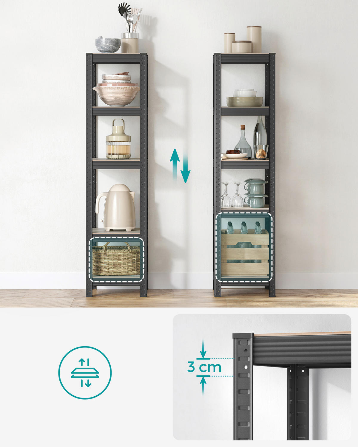 REGÁL NA TĚŽKÉ NÁKLADY - černá/šedobéžová, Basics, kov/kompozitní dřevo (37/150/37cm)