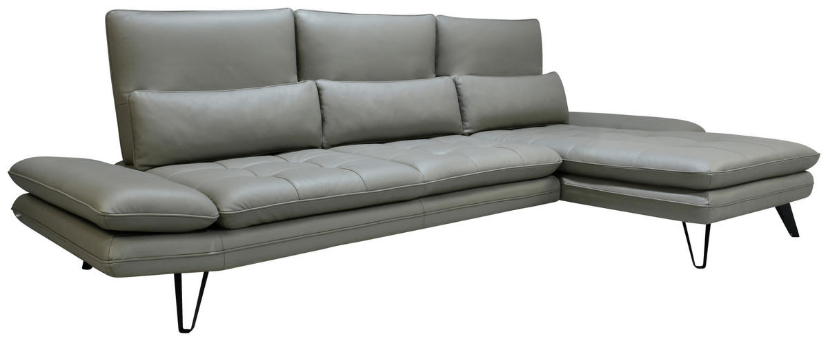 ECKSOFA Grau, Taupe Echtleder  - Taupe/Schwarz, Design, Leder/Kunststoff (312/104-128cm) - Celina Home