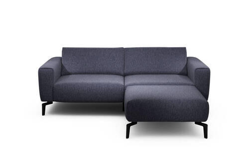 2,5-Sitzer inkl. Hocker in Chenille Blau  - Blau/Schwarz, Design, Textil/Metall (220/86/86-94cm) - SENSOO