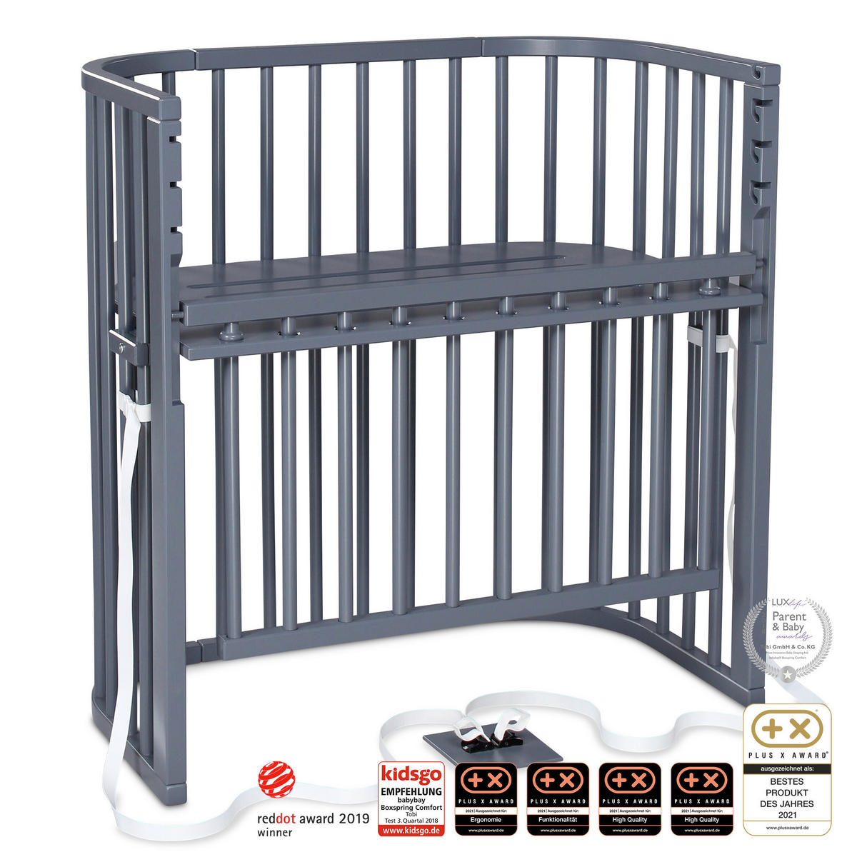 BEISTELLBETT Boxspring Comfort Plus  - Schieferfarben/Grau, Basics, Holz (56,5/96,5/96cm) - Babybay