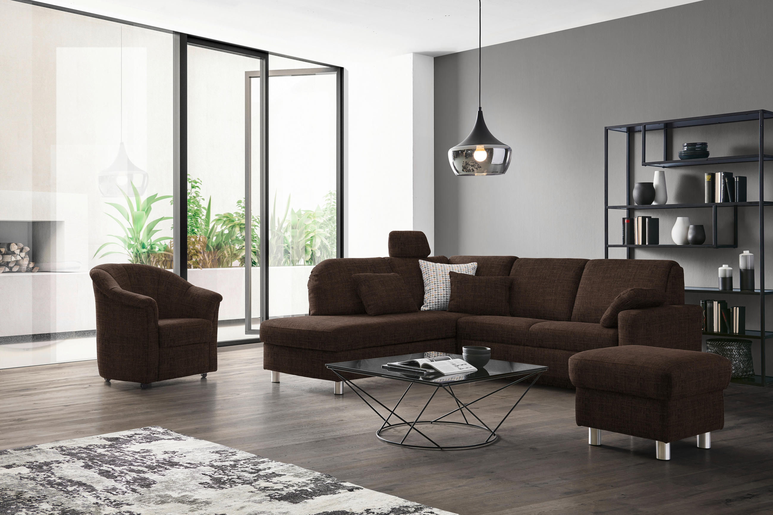 ECKSOFA in Chenille Dunkelbraun  208/227 cm  - Dunkelbraun/Alufarben, KONVENTIONELL, Textil/Metall (208/227cm) - Sedda