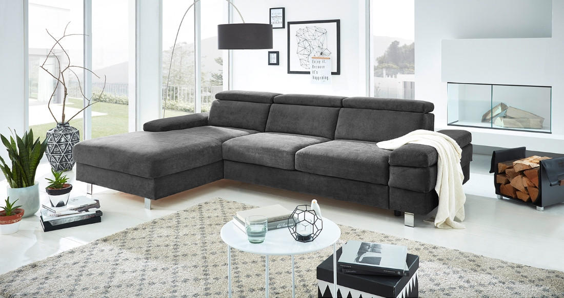 ECKSOFA in Webstoff Anthrazit  - Anthrazit/Silberfarben, Konventionell, Textil/Metall (260/82/182cm) - Trendmanufaktur