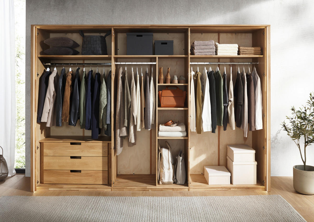 DREHTÜRENSCHRANK in Eichefarben, Kaschmir  - Kaschmir/Eichefarben, Natur, Glas/Holz (302/214/62cm) - Valnatura