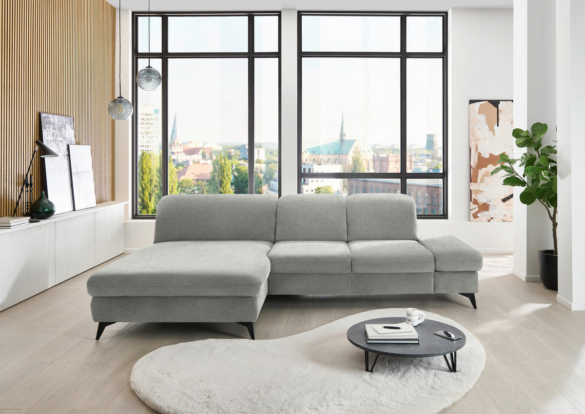 ECKSOFA Chenille Silberfarben  - Silberfarben/Schwarz, Design, Textil/Metall (198/288cm) - Beldomo Style