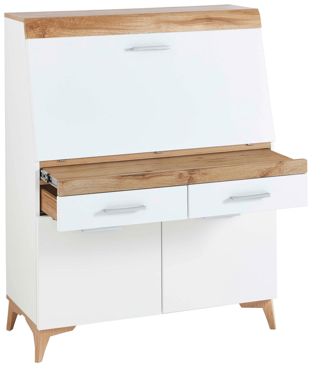 SEKRETÄR  Kabeldurchlass, Stauraum  - Eichefarben/Alufarben, Trend, Holzwerkstoff/Kunststoff (98/124/39,6cm) - Carryhome