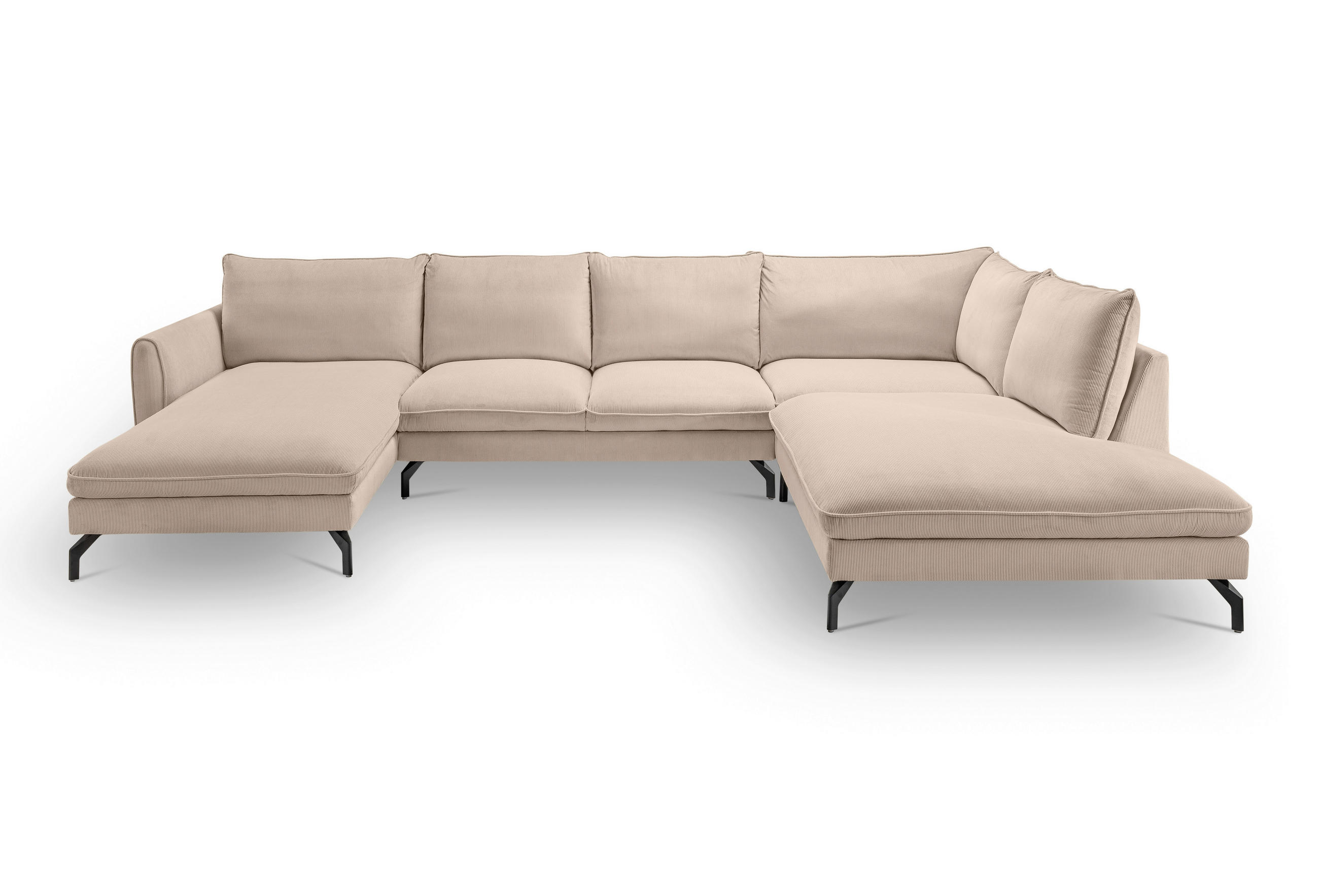ECKSOFA TORONTO Beige Cord  - Beige/Schwarz, Basics, Textil/Metall (202cm) - MID.YOU