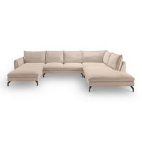 ECKSOFA TORONTO Beige Cord  - Beige/Schwarz, Basics, Textil/Metall (202cm) - MID.YOU