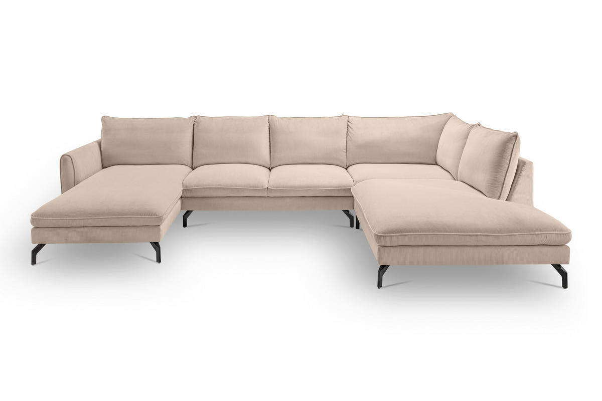 ECKSOFA TORONTO Beige Cord  - Beige/Schwarz, Basics, Textil/Metall (202cm) - MID.YOU