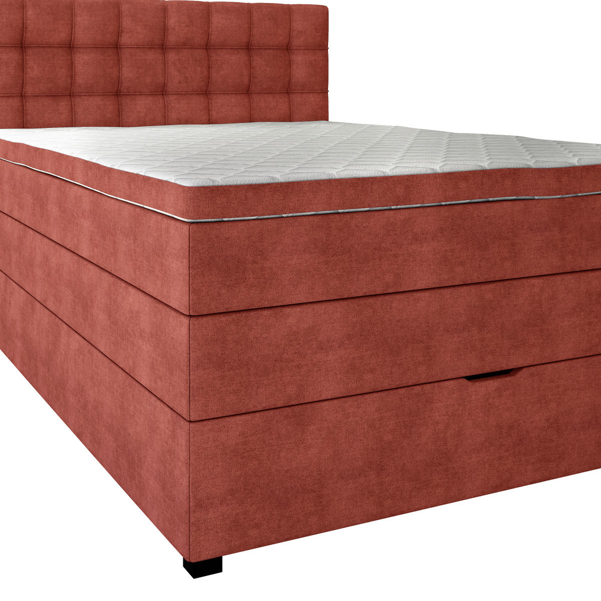 BOXSPRINGBETT 140/200 cm,  in Rot, Matratze, Bettkasten, Topper, H3 = fest  - Rot/Schwarz, KONVENTIONELL, Kunststoff/Textil (140/200cm) - Boxxx