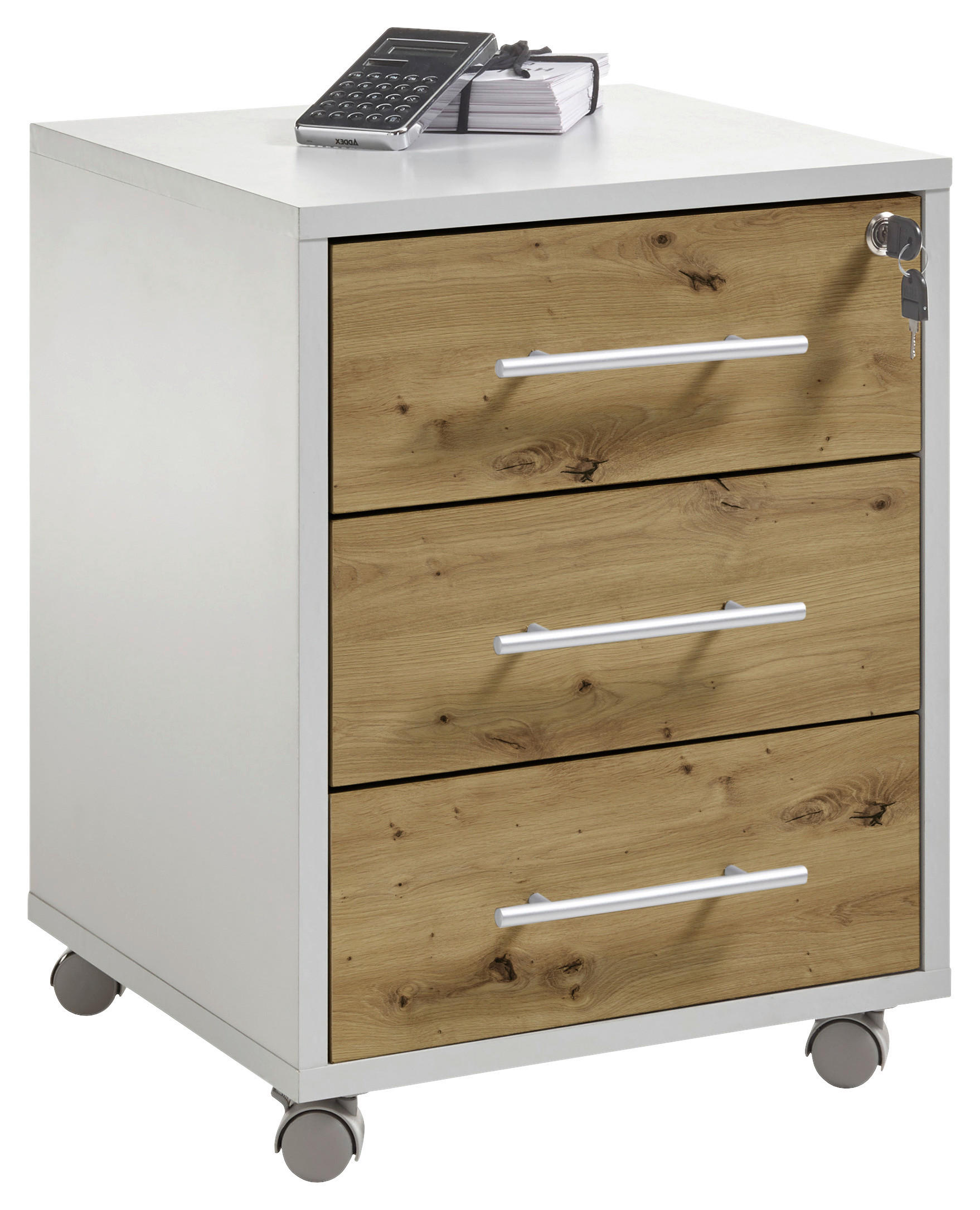 ROLLCONTAINER Eiche Artisan  - Silberfarben/Eiche Artisan, MODERN, Holzwerkstoff/Kunststoff (43/56/42cm) - Carryhome