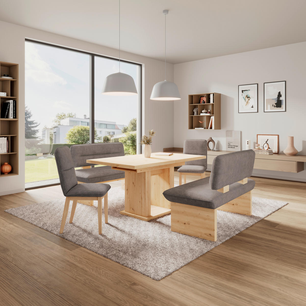 SITZBANK 140/87/67 cm Webstoff Grau  - Eichefarben/Schwarz, KONVENTIONELL, Textil (140/87/67cm) - James Wood