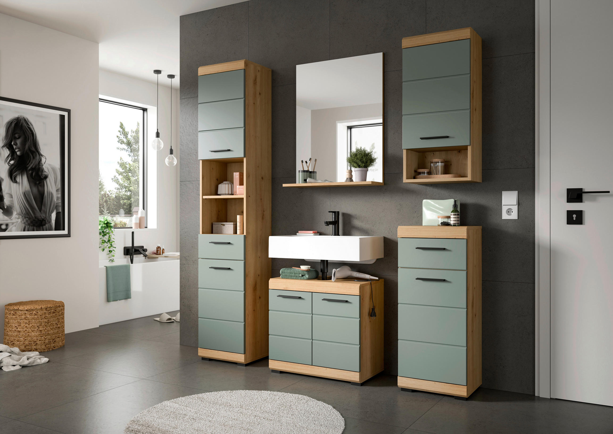 WASCHBECKENUNTERSCHRANK 60/56/34 cm  - Salbeigrün/Schwarz, MODERN, Holzwerkstoff/Kunststoff (60/56/34cm) - MID.YOU